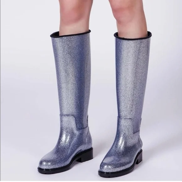 Melissa Fullness Silver Glass Glitter Rain Boots New Size 7 - Picture 1 of 6
